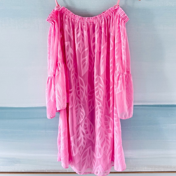 Lilly Pulitzer Nevie Off-The-Shoulder Cover-Up Pink Tropics Size Large - Picture 5 of 11